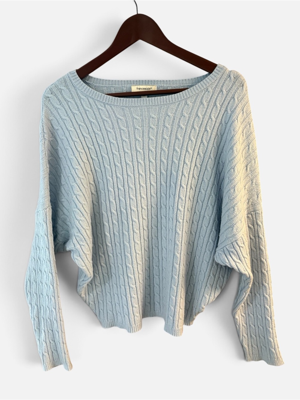 Francesca's Light Blue Cable Knit Scoop Neck Sweater